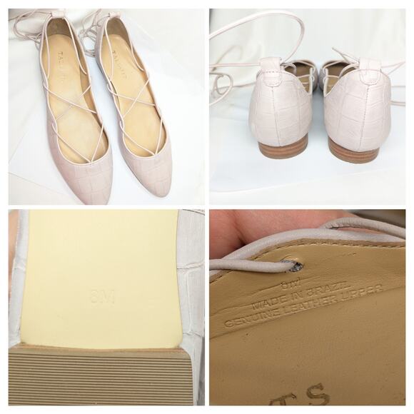Talbots Ankle-Strap Flats Women 8 Baby Pink Embossed Leather Coquette Barbiecore - Picture 4 of 8